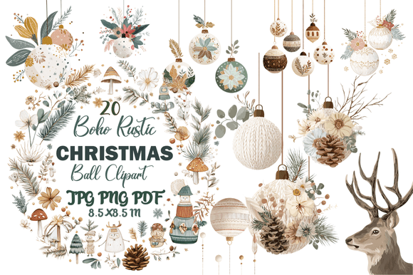 Boho Rustic Christmas Ball Clipart: A Versatile Resource for Creative Projects