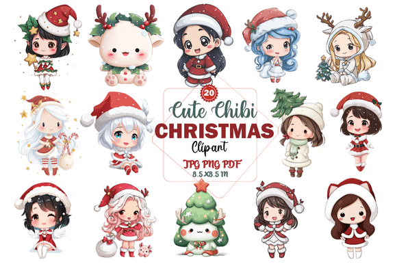 Cute Chibi Christmas Clipart for Creative Projects