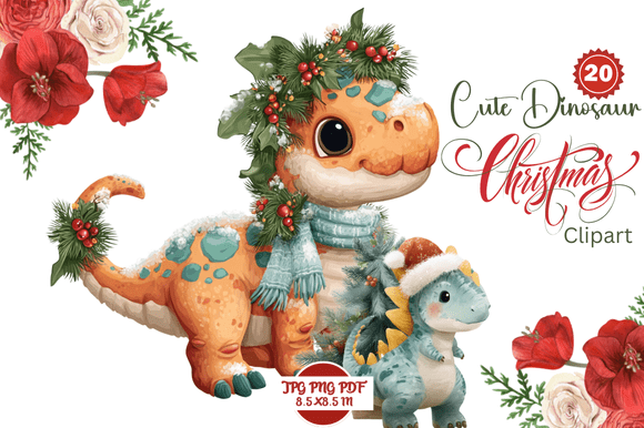 Cute Dinosaur Christmas Clipart