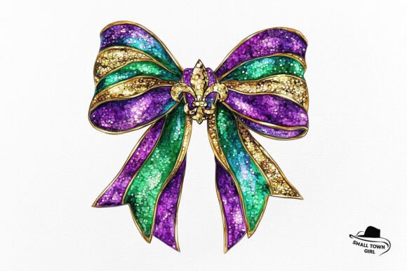 Glitter Mardi Gras Bow Sublimation PNG