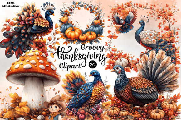 Groovy Thanksgiving Day Clipart
