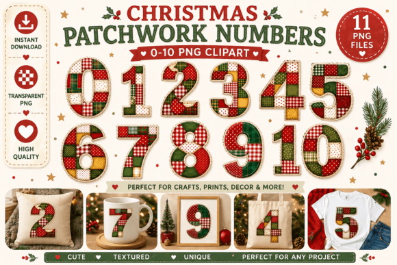 Patchwork Christmas Numbers Clipart