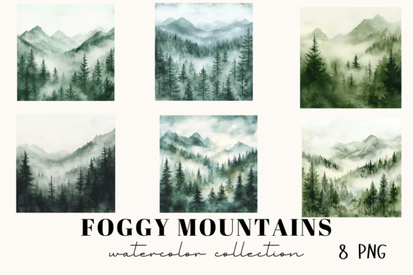 Watercolor Foggy Mountains Clipart: Bring Serenity to Your Designs