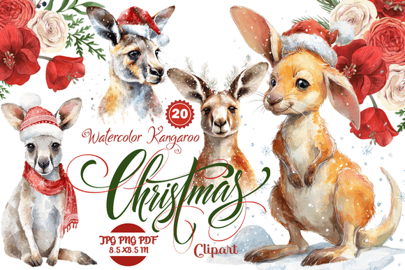 Watercolor Kangaroo Christmas Clipart: A Unique Addition to Your Creative Projects